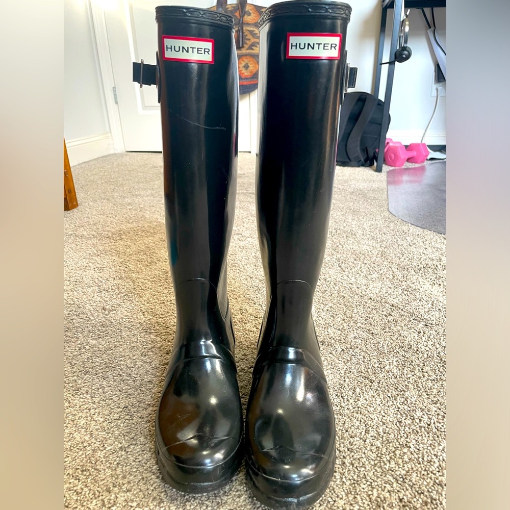 Hunter brand original high gloss rubber work boots women’s size 8.5